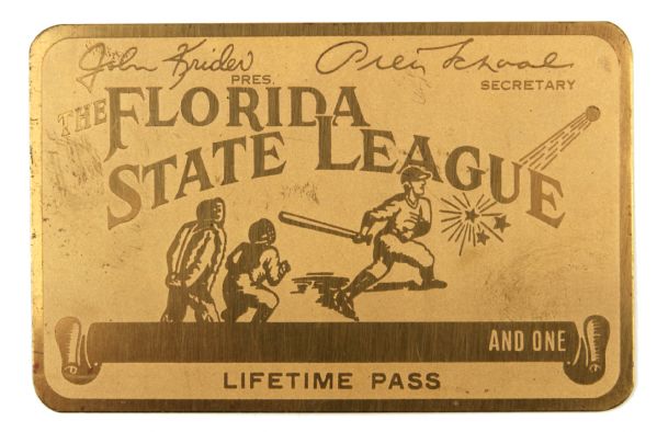 1950-53 Florida State League Metallic Lifetime Pass