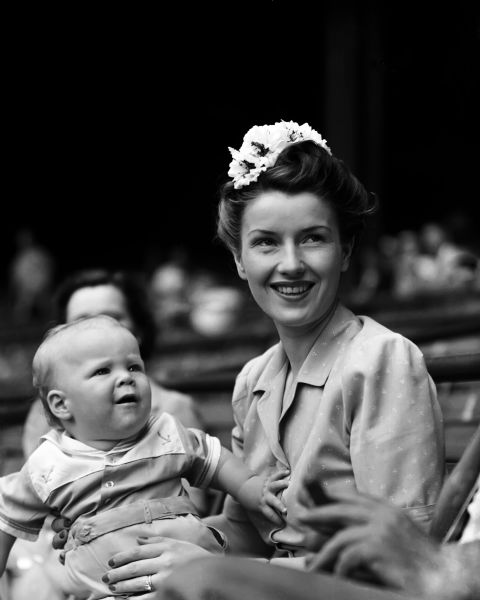 1942 Mrs. Spud Chandler and Lil Spud Charles Conlon Original 11" x 14" Photo Hand Developed from Glass Plate Negative & Published (The Sporting News Hologram/MEARS Photo LOA)