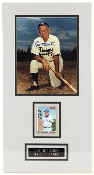 1970 Leo Durocher Chicago Cubs Los Angeles Dodgers Signed Photo Display - JSA 