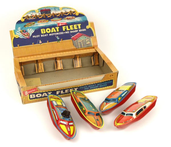 1950s Superior Toys Motorized Boat Fleet Original Display Box