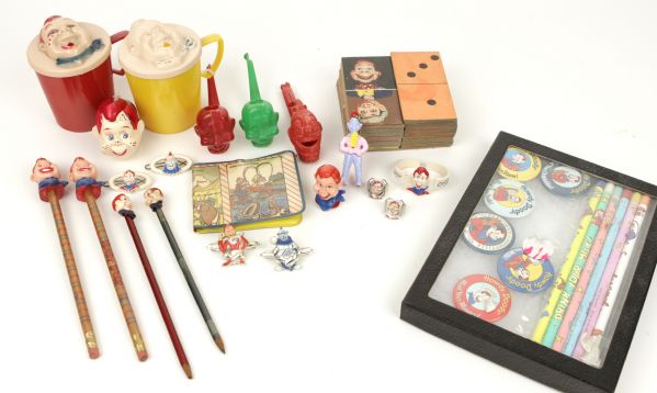 1950s - 1970s Howdy Doody Miscellany Pencils Bubble Pipes Buttons Sippy Cups