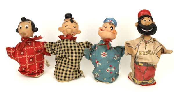 1950s Popeye Olive Oyl Brutus Wimpy 9" Hand Puppets - Lot of 4