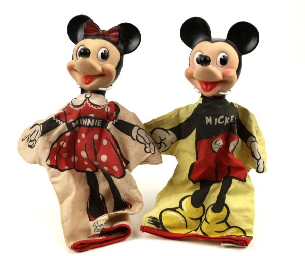 1950s Mickey & Minnie Mouse Walt Disney 10" Hand Puppets - Lot of 2