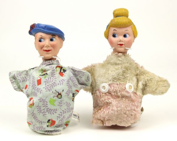1950s Cinderella & Prince Charming Walt Disney 9" Hand Puppets - Lot of 2