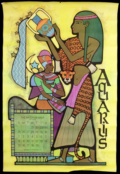 1969 Aquarius The Water-Bearer 21" x 32" Illustrated Zodiac Wall Calendar Harry Wysocki