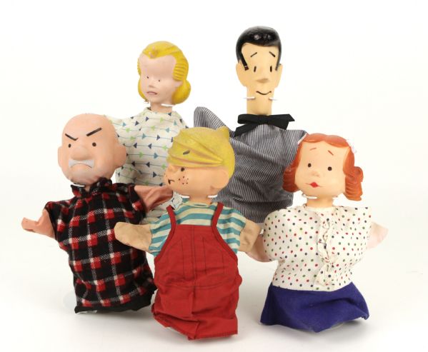 1960s Dennis the Menace 9 1/2" Hand Puppet - Lot of 5 w/Dennis Mr. Wilson Alice Henry & Margaret 