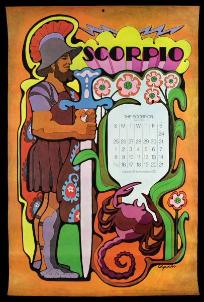 1969 Scorpio The Scorpion 21" x 32" Illustrated Zodiac Wall Calendar Harry Wysocki