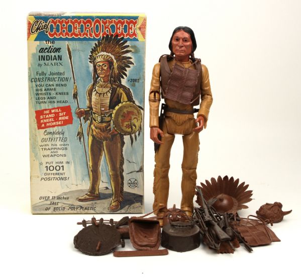 1950s-60s  Chief Cherokee Marx Action Figure In Original Box With Accessories 