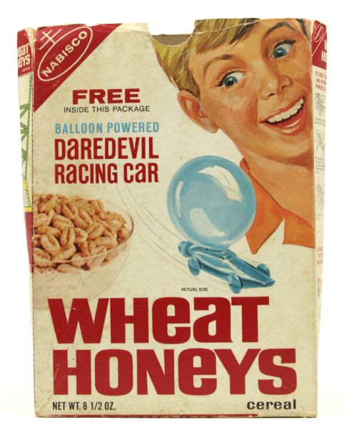 1967 Wheat Honeys Nabisco Cereal Box w/Daredevil Car Toys Premium Ad