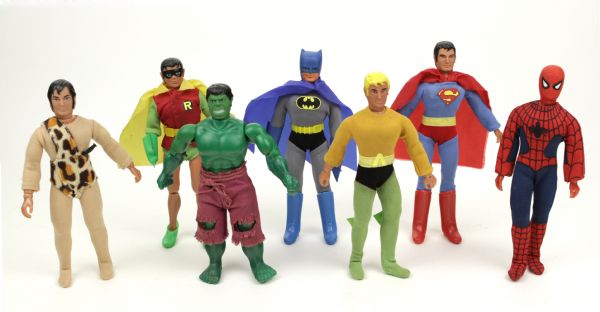 1975-79 Superman Batman Robin Spiderman Aquaman Tarzan Incrdible Hulk 8" MEGO Type 2 Action Figures - Lot of 7