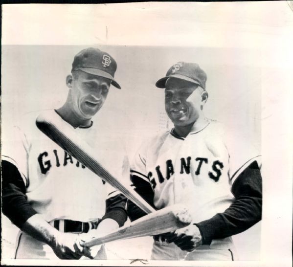 1965 Willie Mays & Warren Spahn San Francisco Giants "Boston Herald Archives" Original 8 1/2" x 7 1/2" Photo (Boston Herald Hologram/MEARS LOA)