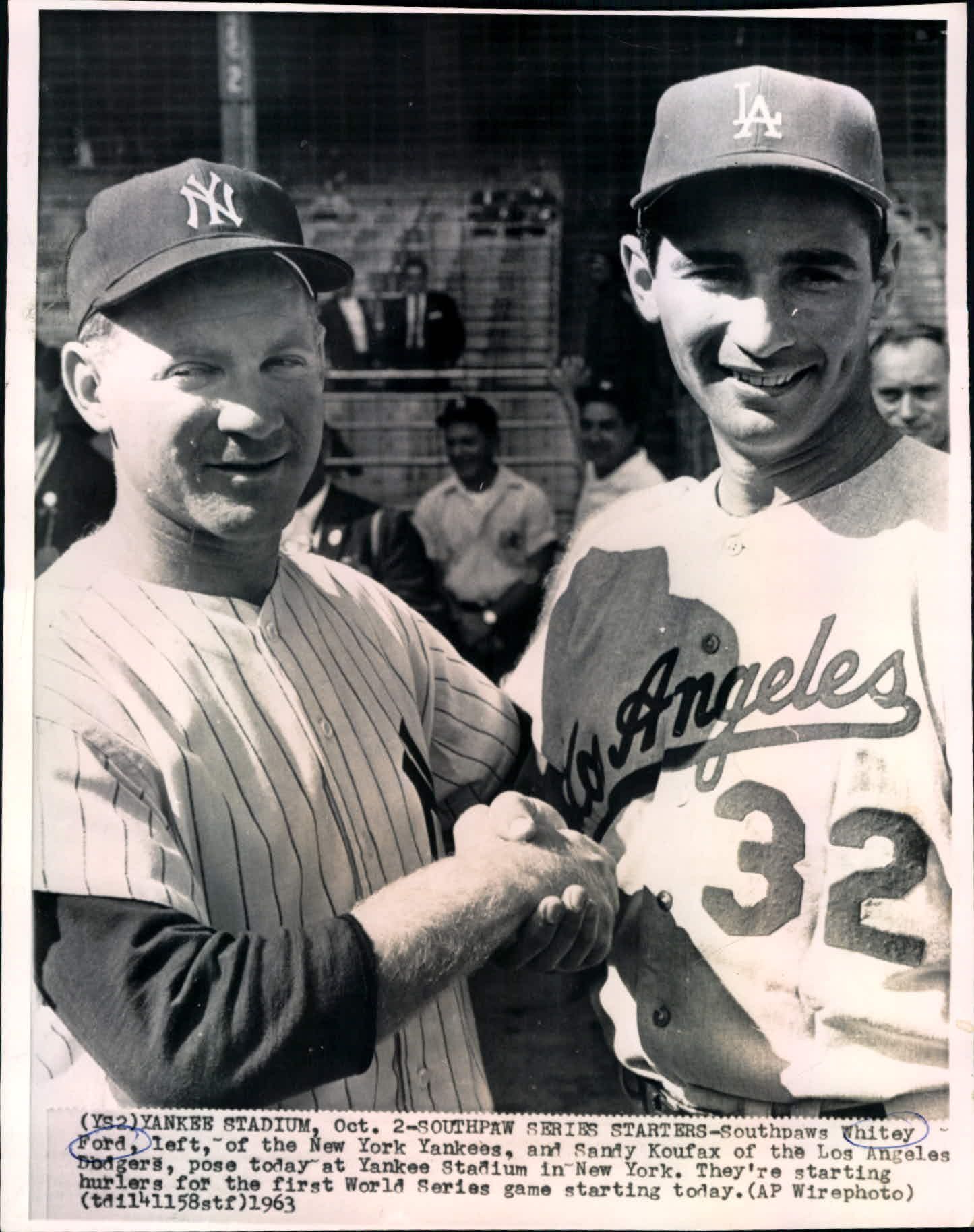 Whitey Ford, left, of the New York Yankees and Sandy Koufax of the