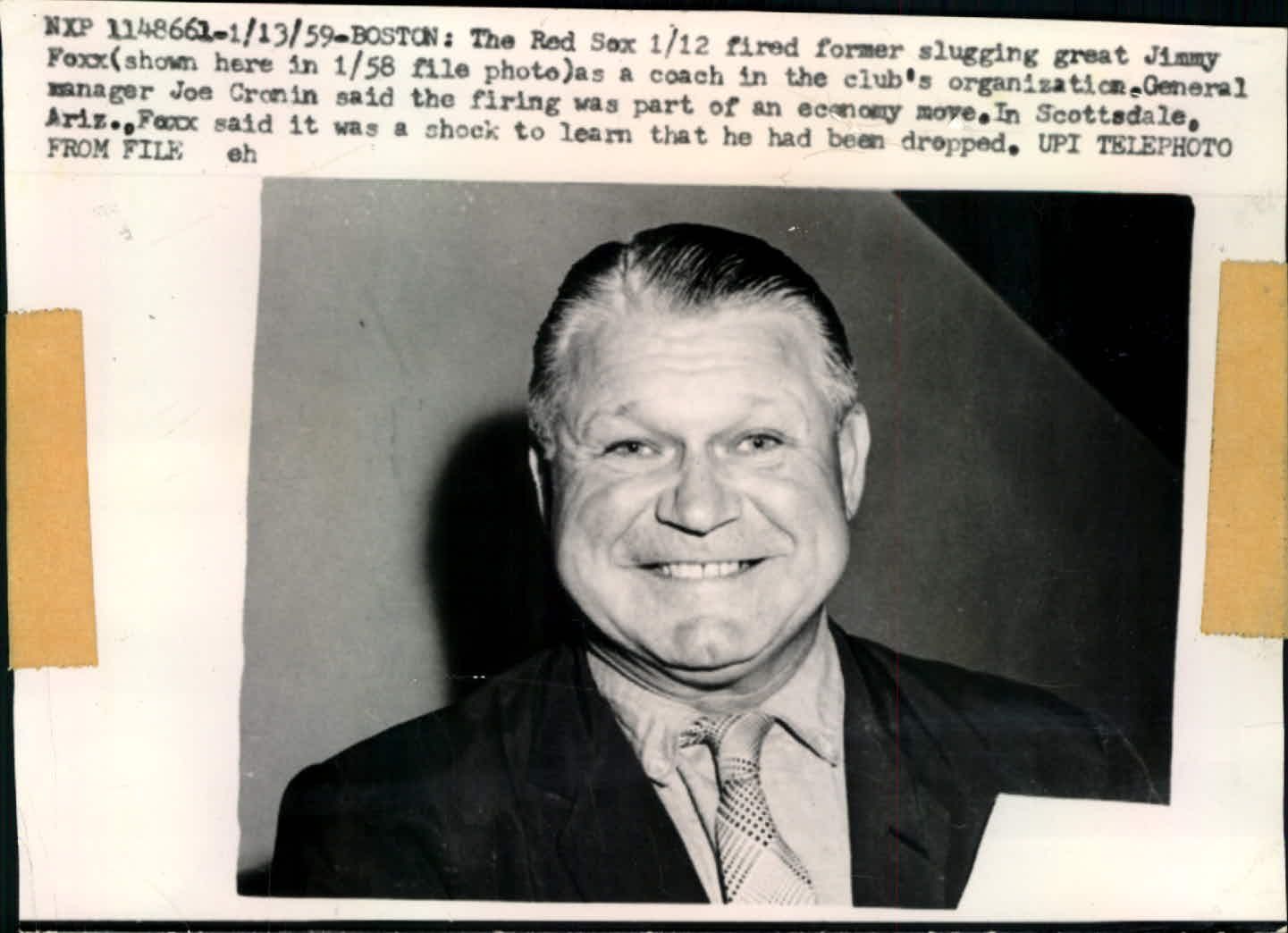 Lot Detail - 1954-67 Jimmie Foxx Post Retirement “Seattle Times” Original  News Photo (“Seattle Times” Hologram/MEARS LOA)