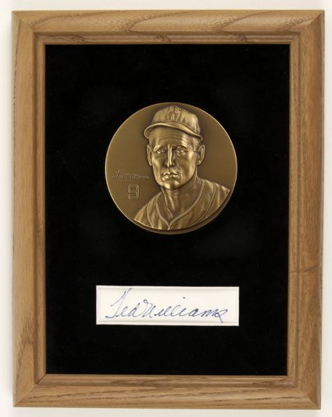 1990s Ted Williams Boston Red Sox Signed Cut Display w/Bronze Legends Coin - JSA 