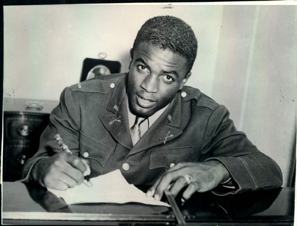 1945 Jackie Robinson Signs Montreal Royals Contract "Boston Herald Collection Archives" Original 6.5" x 8.5" Photo (BH Hologram/MEARS LOA)