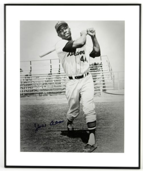 1950s Hank Aaron Milwaukee Braves Signed 20 1/4" x 24 1/2" Photo Display - JSA 