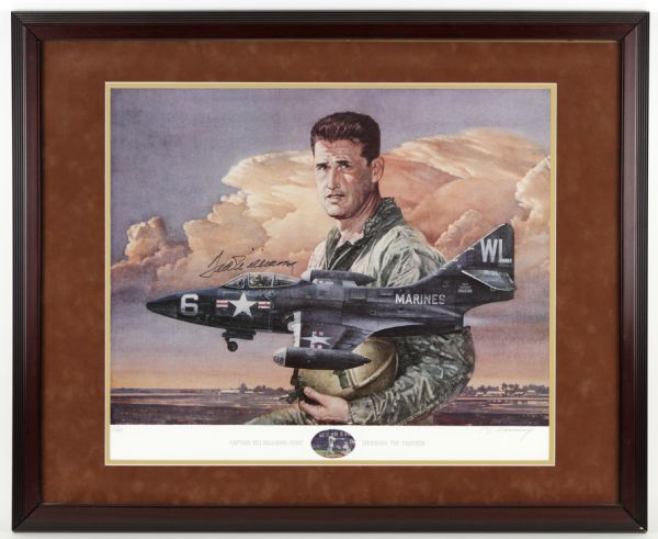 1990s Ted Williams Boston Red Sox Signed Marine Fighter Pilot 33" x 27" Lithograph Display 219/999 - JSA 