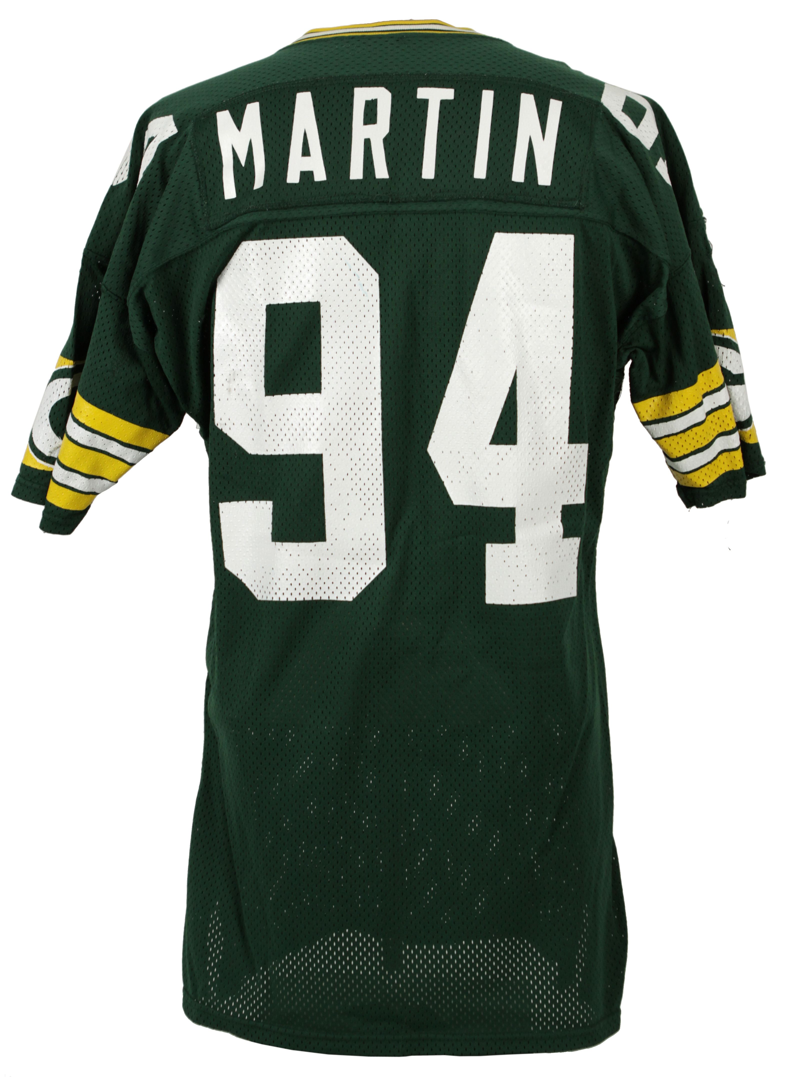 Lot Detail - 1986-87 Charles Martin Green Bay Packers Game Worn Jersey  w/Repairs - The Most Infamous Packer (Scott Waters/MEARS LOA)