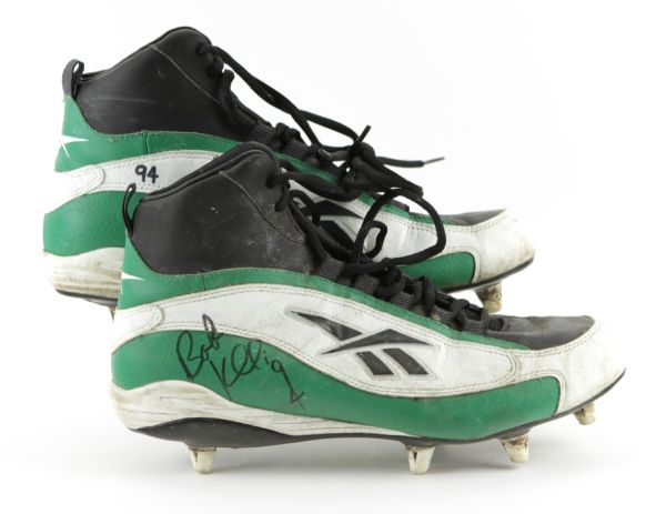 1995-98 Bob Kuberski Green Bay Packers Game Worn Signed Cleats - MEARS Auction LOA & JSA