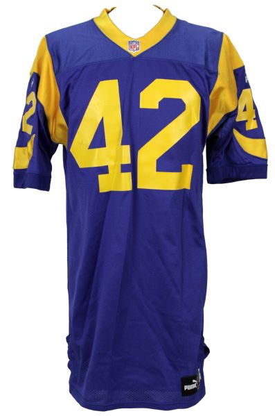 1999 James Hodgins St. Louis Rams Game Worn Jersey w/4 Repairs - MEARS LOA 