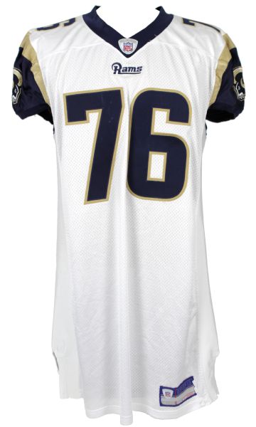 2002 Orlando Pace St. Louis Rams Game Worn Jersey w/ 6 Repairs - MEARS LOA & WeTrak 