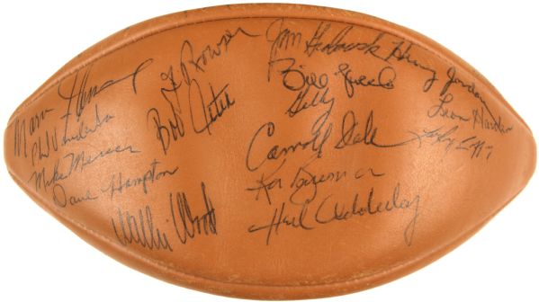 1970 Green Bay Packers Team Signed Football Blazer Finest Known w/ 49s Sigs. Incl. Starr Nitschke  Travis Williams Aldridge Jordan Pitt - JSA 