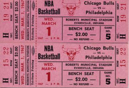 1966-67 Chicago Bulls vs. Philadelphia 76ers  Full Ticket Inaugural Season Of Bulls - Lot of 2