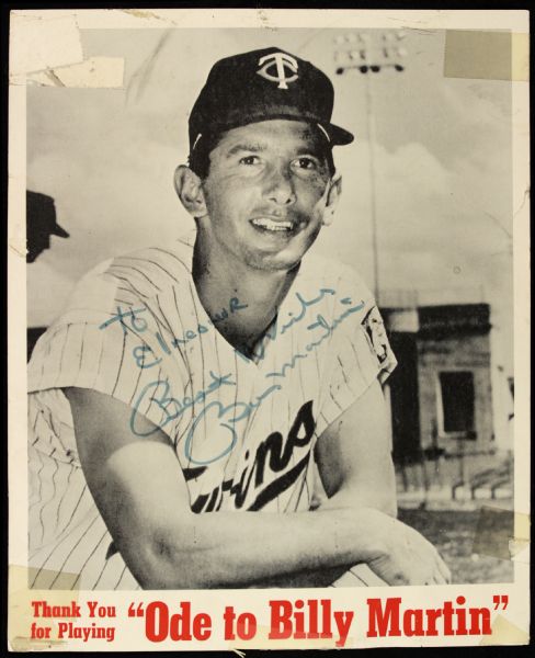 1969 Billy Martin Minnesota Twin Signed Ode To Billy Martin 8" x 10" Promotional Photo - JSA 