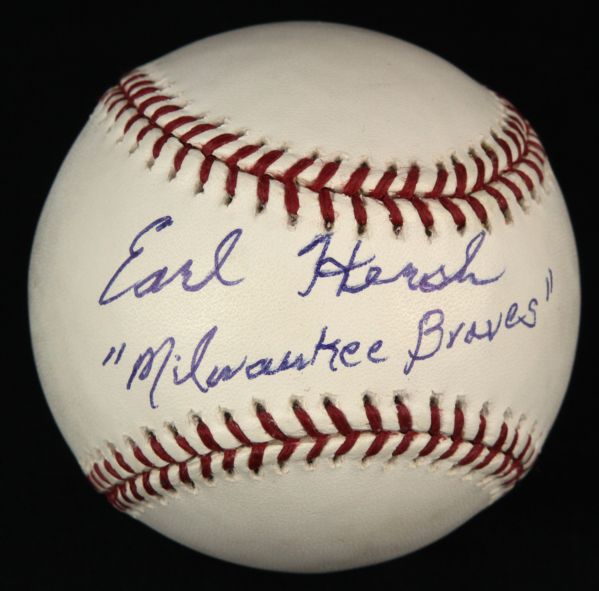 2000-10 Earl Hersh Milwaukee Braves Single Signed OML Selig Baseball (JSA)