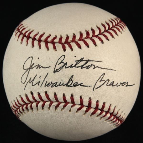 2000-10 Jim Britton Milwaukee Braves Single Signed OML Selig Baseball (JSA)