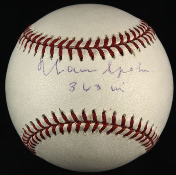 2000-03 Warren Spahn Milwaukee Braves Single Signed OML Selig Baseball (JSA) 