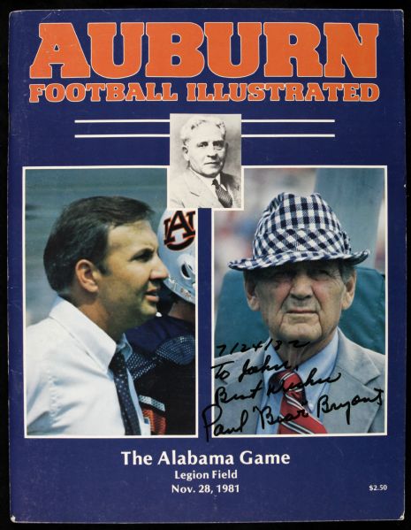 1982 Paul Bear Bryant Legendary Alabama Coach Signed Auburn Football Illustrated Book - JSA 