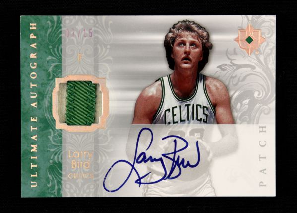 2006-07 Larry Bird Boston Celtics Upper Deck Ultimate Autograph Card w/Jersey Swatch 7/15