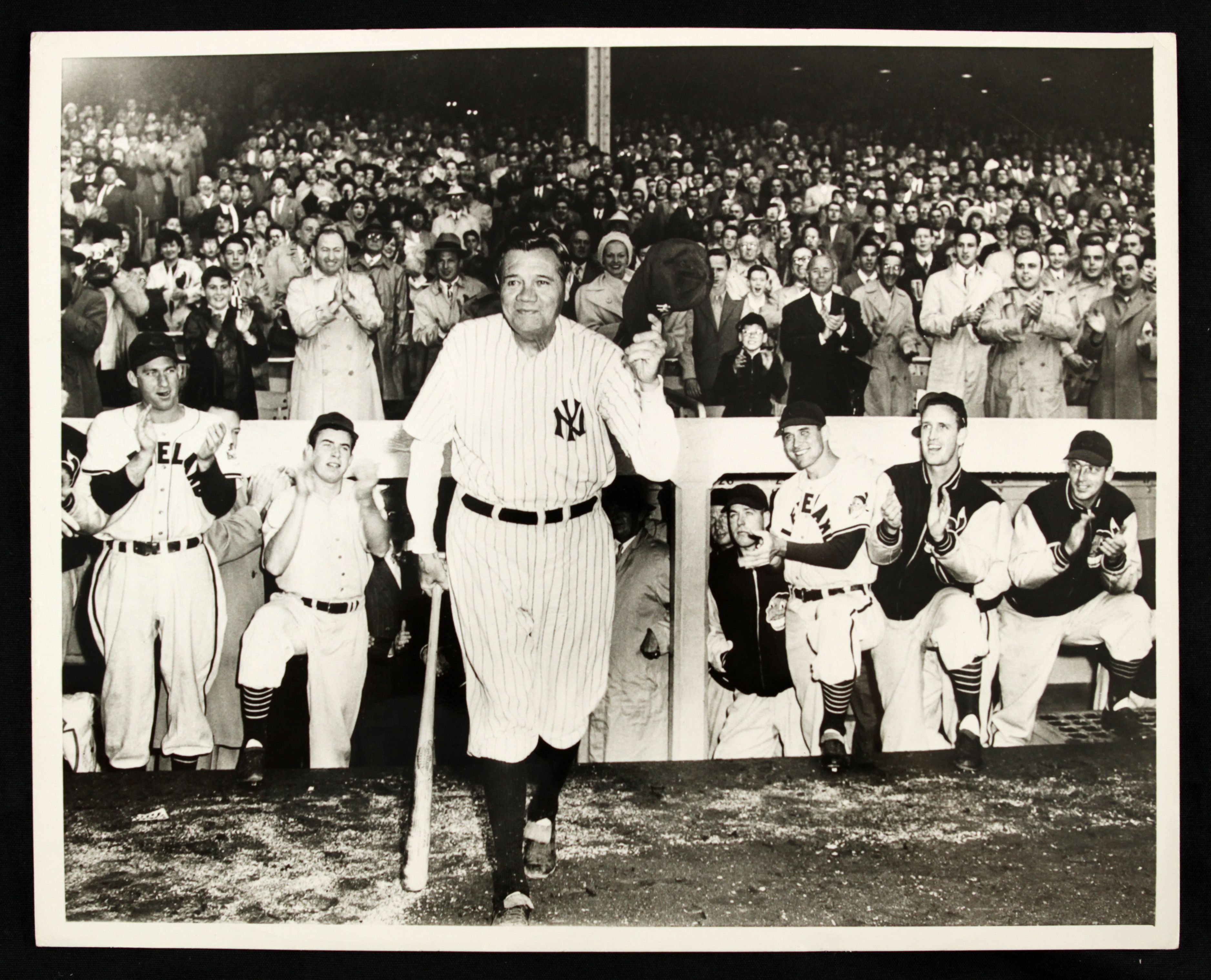 FILE - In this June 13, 1948 file photo, home run king Babe Ruth bows as he  acknowledges the cheers of thousands of fans at Yankee Stadium in New York  who saw