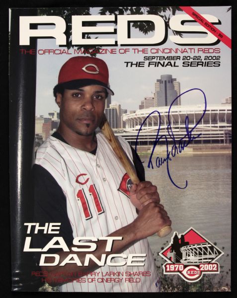 2002 Barry Larkin Signed Reds Program - Final Series at Riverfront (MEARS LOA)