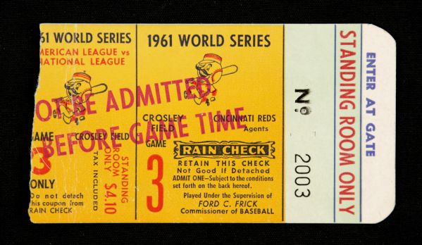 1961 World Series Cincinnati Reds vs. New York Yankees Ticket Stub