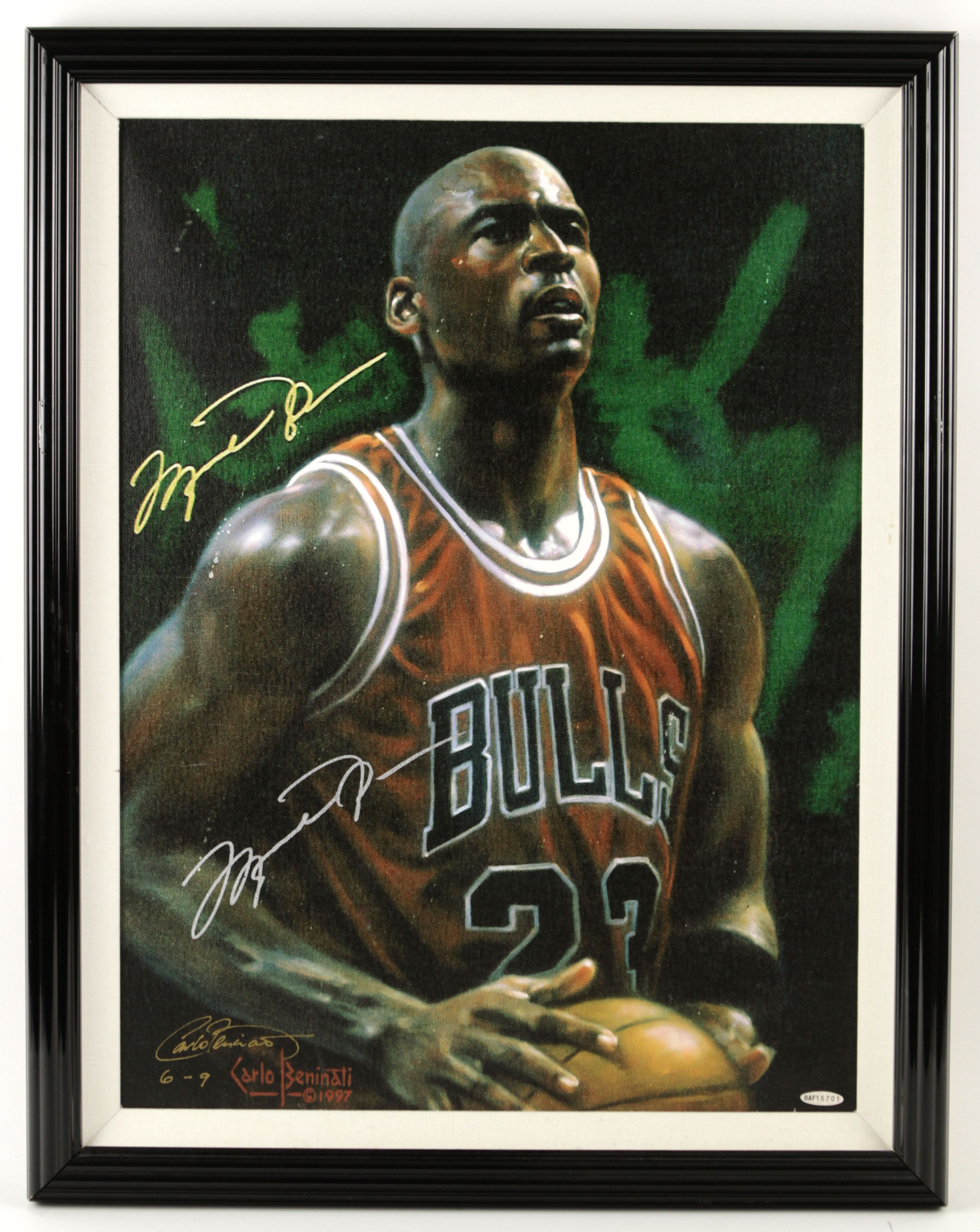 1998 Michael Jordan Chicago Bulls UDA Signed Carlo Beninati Canvas 21 1/2&q...