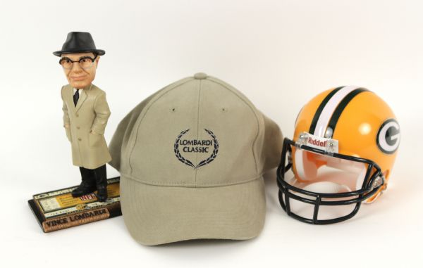 1990s Vince Lombardi Ice Bowl Nodder Lombardi Cap & Mini-Helmet 