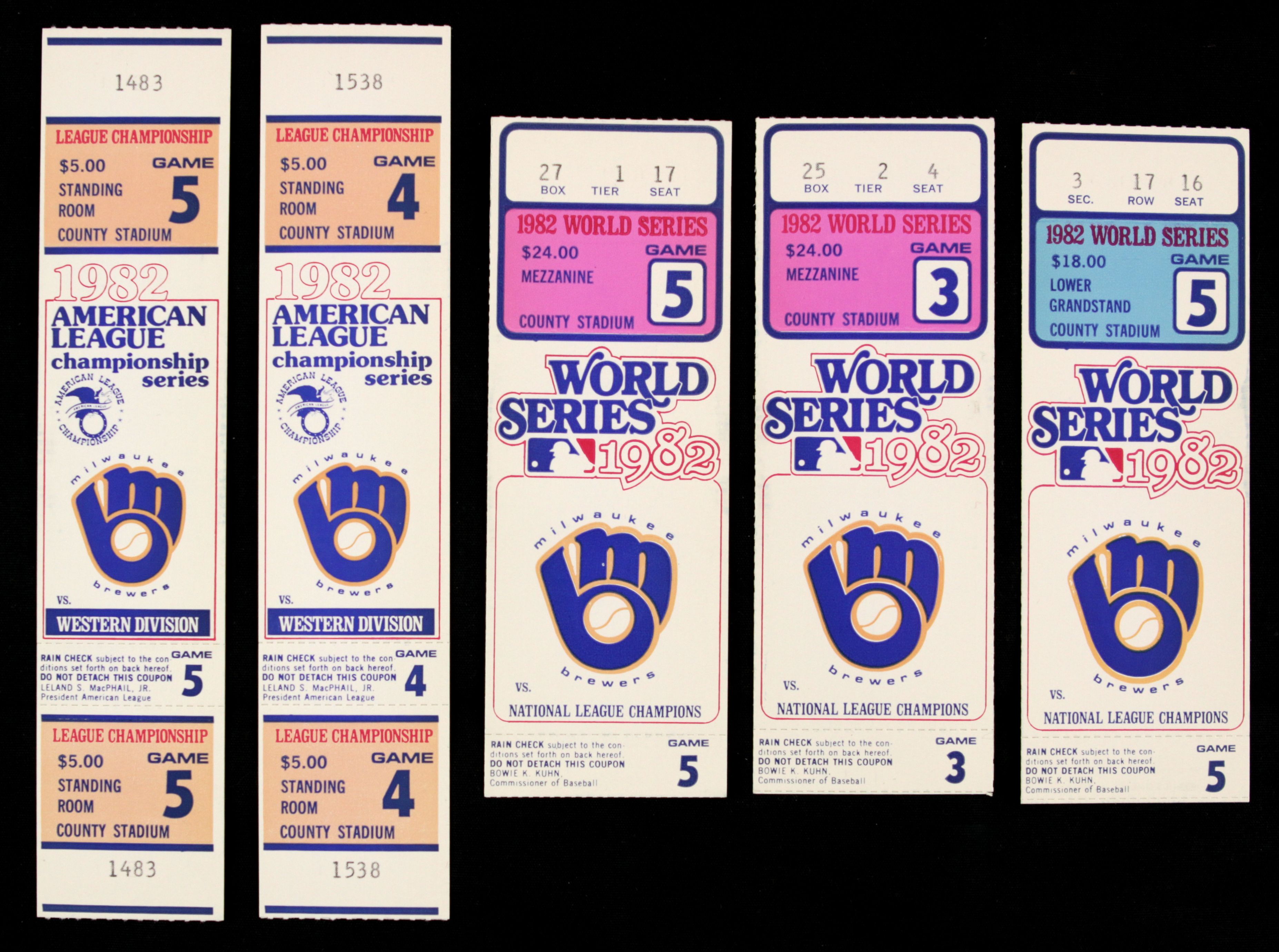 Lot Detail - 1982 Milwaukee Brewers Full ALCS Ticket (2) & World Series ...