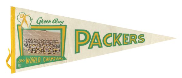 1961 Green Bay Packers World Champions Photo Pennant - Rare Style