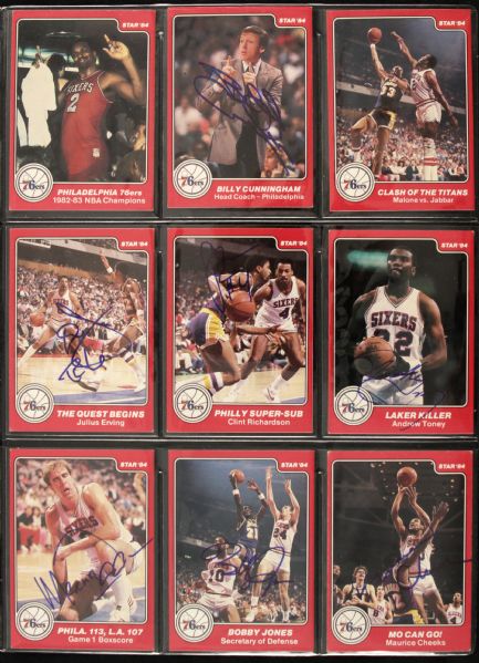 1984 Philadelphia 76ers Star Card Many Signed w/ 4 Julius Erving Terry Cummings  (Lot of 39) - JSA