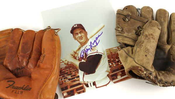 1950s Johnny Logan Milwaukee Braves Store Model Glove (2) & Signed 8" x 10" Photo (MEARS LOA) 