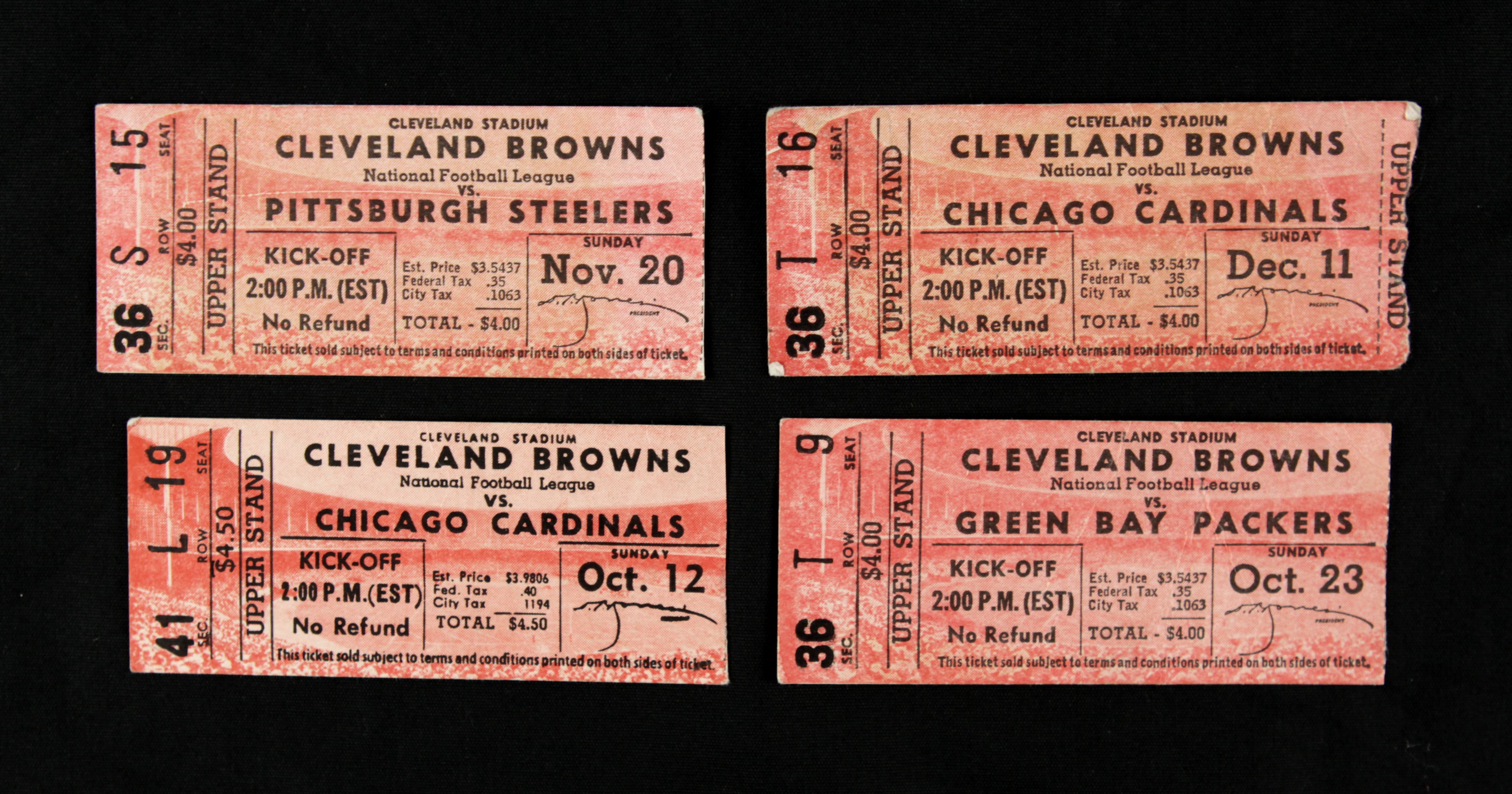 Lot Detail - 1955-58 Cleveland Browns Ticket Stub - Lot of 4