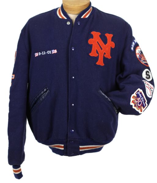 2000s New York Mets Lettermans Jacket w/ 23 Patches Sewn On  Incl. 1969  MLB Anniversary 1976 NL Centennial Many Never Made Available to Public