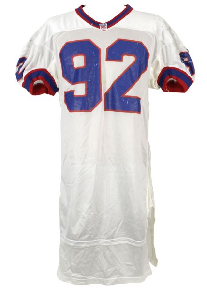 1995-96 Ted Washington Buffalo Bills Game Worn Jersey Littered With Repairs (MEARS LOA) 