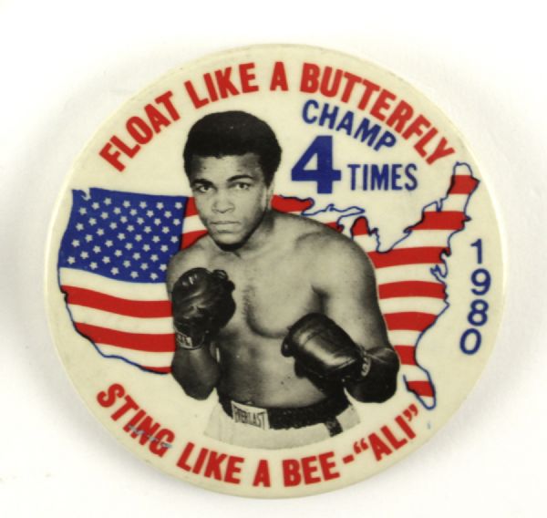 1980 Muhammad Ali Champ 4 Times 3" Pinback Button 