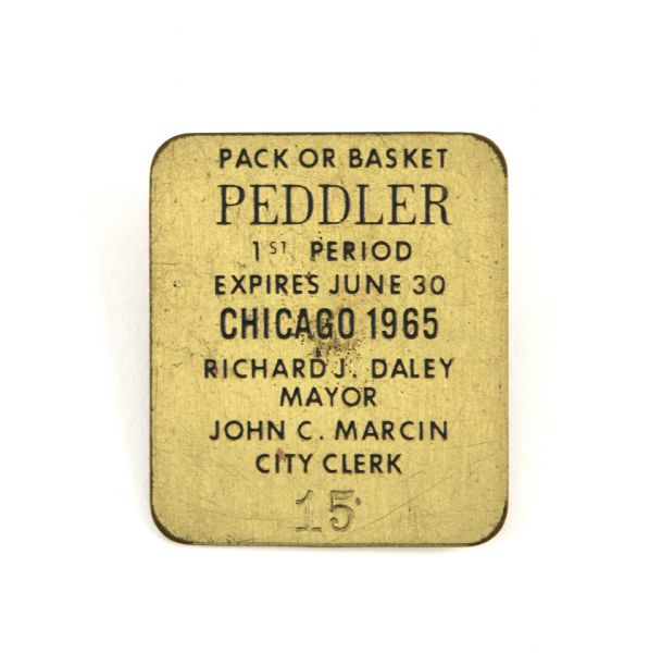 1965 Pack or Basket Peddler Badge w/Mayor Richard Daley Reference 