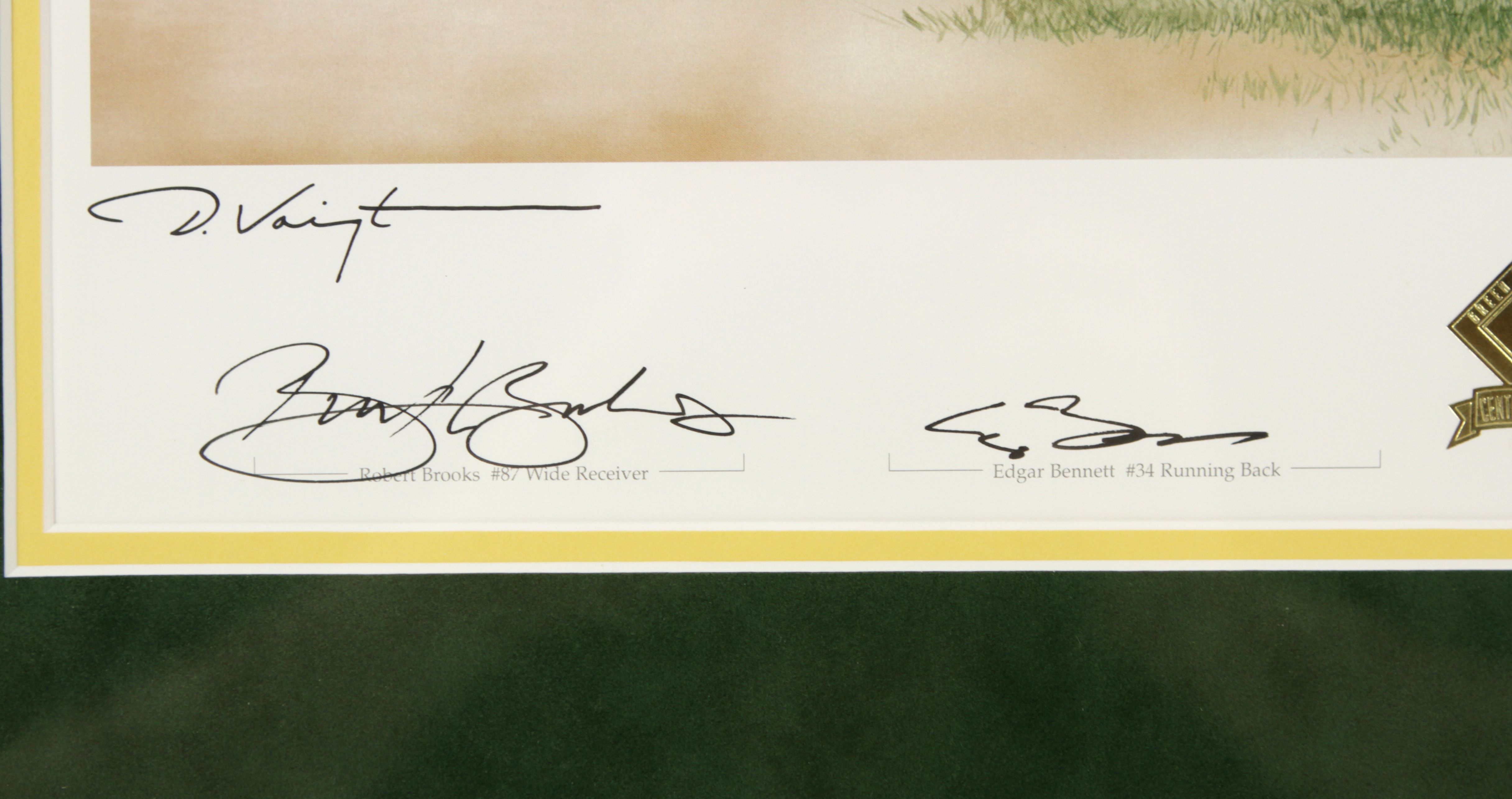 Lot Detail - 1996 Brett Favre Green Bay Packers Signed MVP Season Print  Also Signed by Mark Chmura Edgar Bennett Robert Brooks & Ken Ruettgers  518/995 - JSA