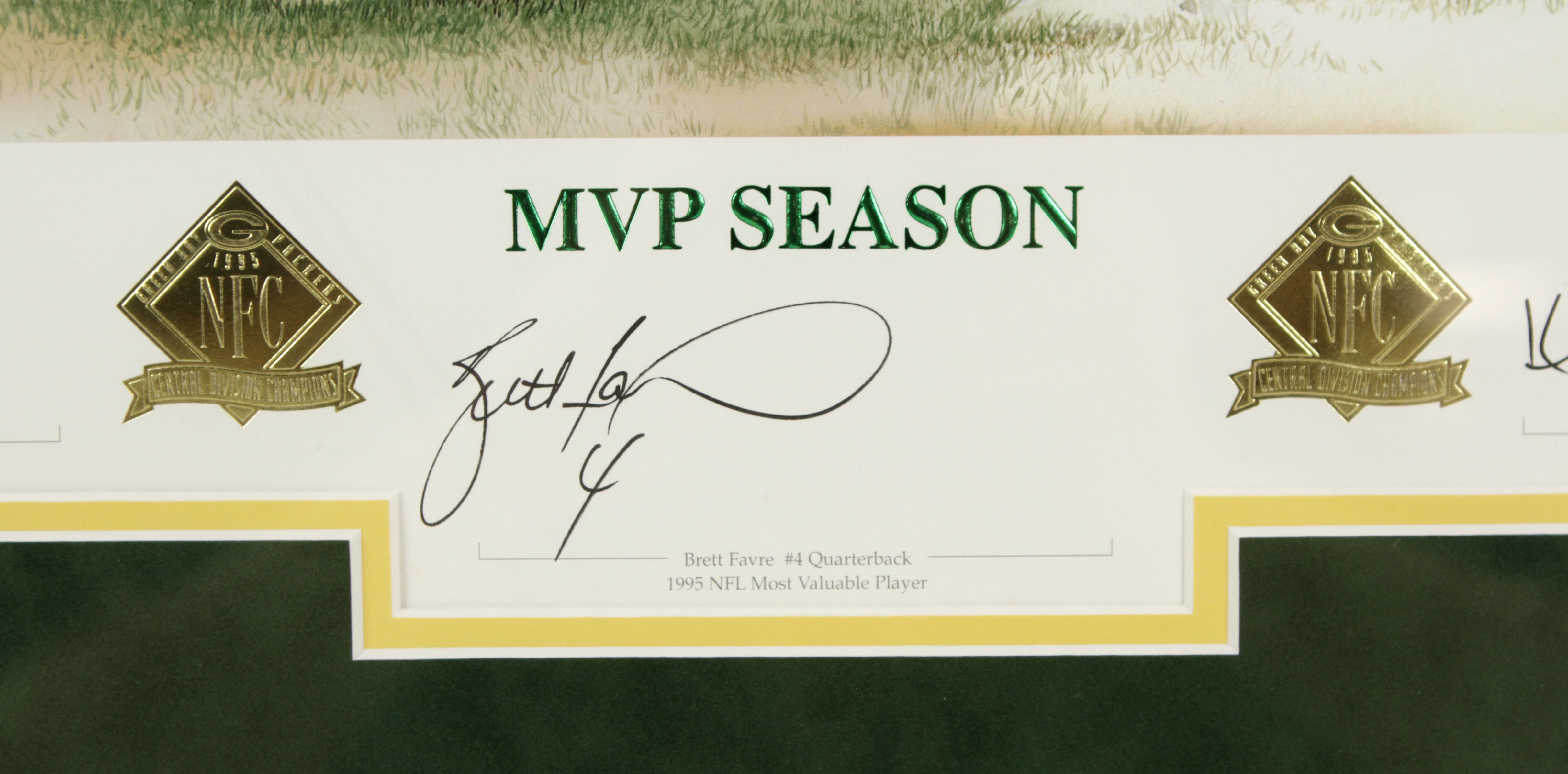 Lot Detail - 1996 Brett Favre Green Bay Packers Signed MVP Season Print  Also Signed by Mark Chmura Edgar Bennett Robert Brooks & Ken Ruettgers  518/995 - JSA