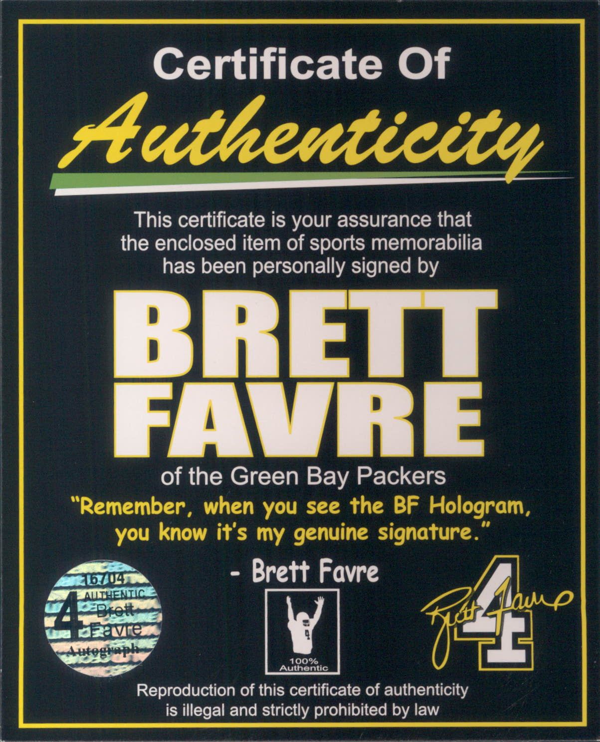 Brett Favre Autographed & Framed Green Packers Jersey Auto Radtke Cert